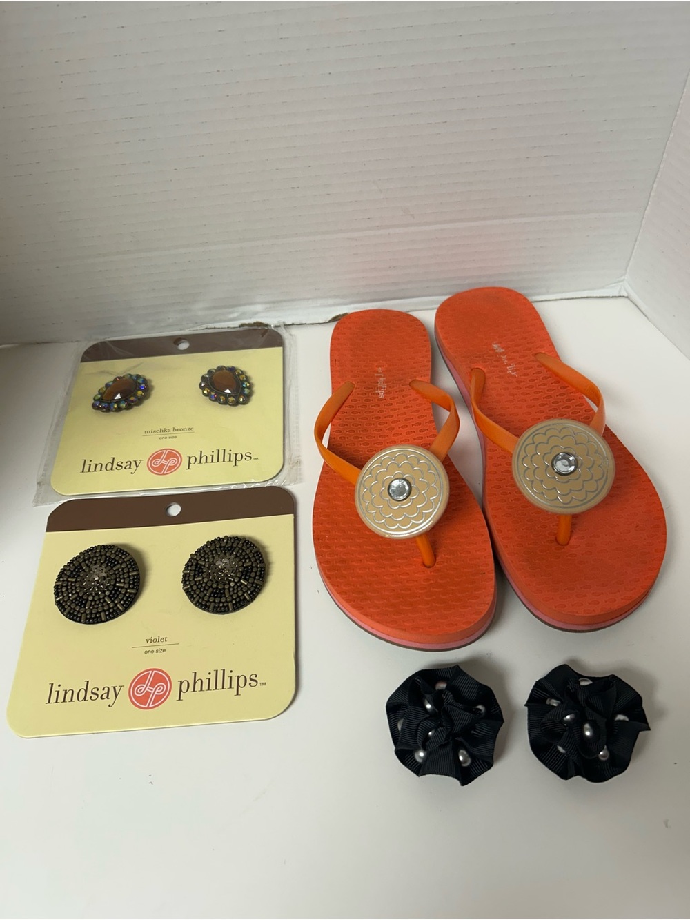 Lindsay Phillips Switchflops Interchangeable Flip Flops 4 charms Orange Size 8